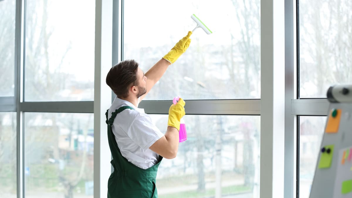 Floor-to-ceiling office windows cleaned to a streak-free shine